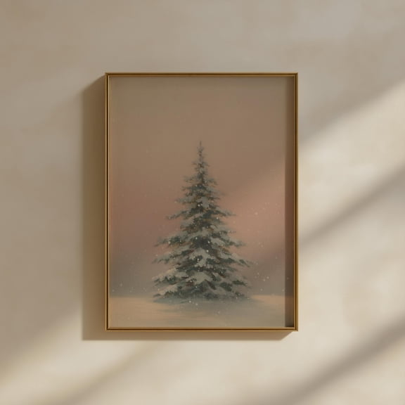 Vintage Snow Pine Poster Print Winter Landscape Wall Art Peaceful Sunset Tree Rustic Cottagecore Decor Nature Print UNFRAMED Poster, Wall Art for Decor, Present, 24x36