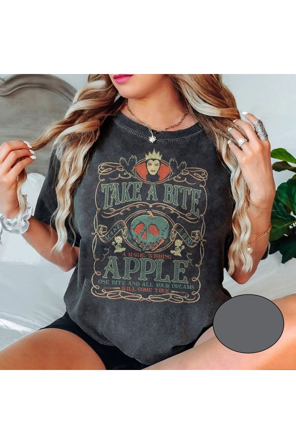 Vintage Snow White Evil Queen Disney Comfort Colors T-Shirt, Snow White Take A Bite, Disney Villains Shirt, Magic Kingdom, Disneyland Vacation,Pepper color,size L