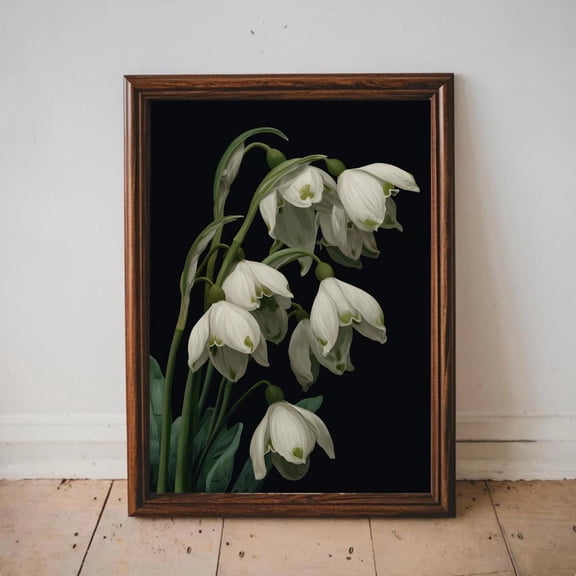 Vintage Snowdrop Botanical Wall Art, White Spring Flower Illustration, Delicate Floral Print For Office, Bathroom Or Entryway Decor UNFRAMED Poster, Wall Art for Decor, Present, 12x18