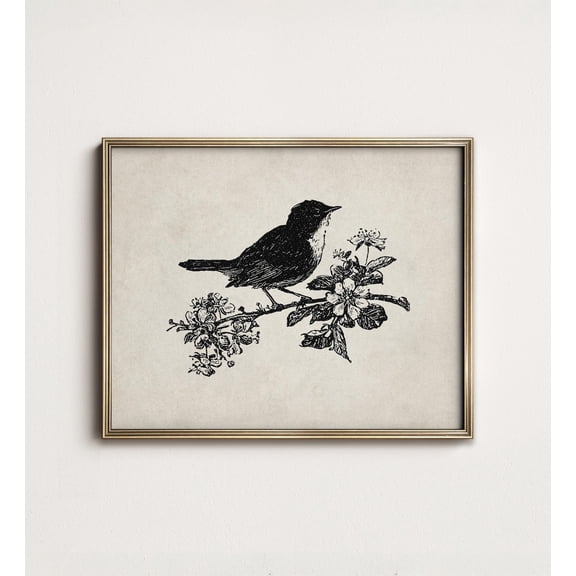 Vintage Snowflake Botanical Rustic Winter Nature-Inspired Design Songbird Floral Poster Neutral Farmhouse Wall Art, UNFRAMED Size 16x16