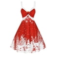 thumbnail image 1 of Vintage Snowflake Print Dress for Women Christmas Sleeveless Dress Sexy V-neck Dresses Cute Elk Print Dress Swing Dress, 1 of 6
