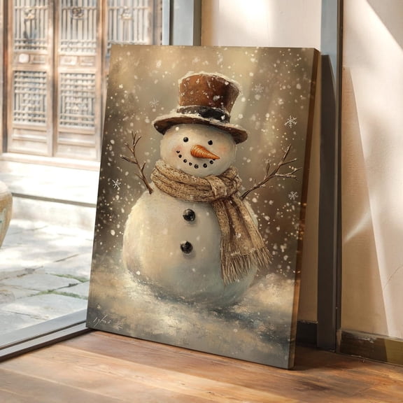 Vintage Snowman Art Cozy Winter Scene With Scarf Rustic Seasonal Wall Art, UNFRAMED PAPER POSTER