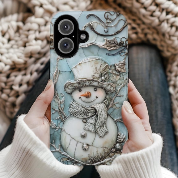 Vintage Snowman Art Winter Christmas Holiday Retro iPhone 11 12 13 14 15 16 17 Pro Max Case