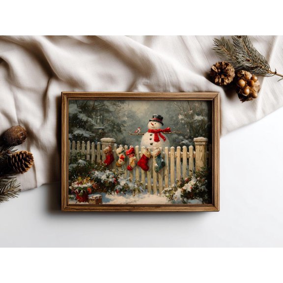 Vintage Snowman Christmas Farmhouse Picket Fence