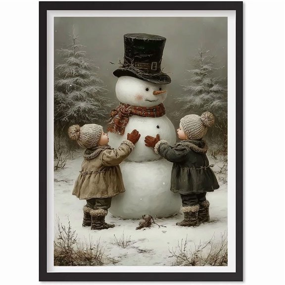Vintage Snowman Decor, Christmas Wall Art Print, Farmhouse Rustic Winter, Victor, Matte Canvas Stretched, Posters for Room Bedroom Living Room Bathroom Wall Decor, Posters & Art Prints, Gift.