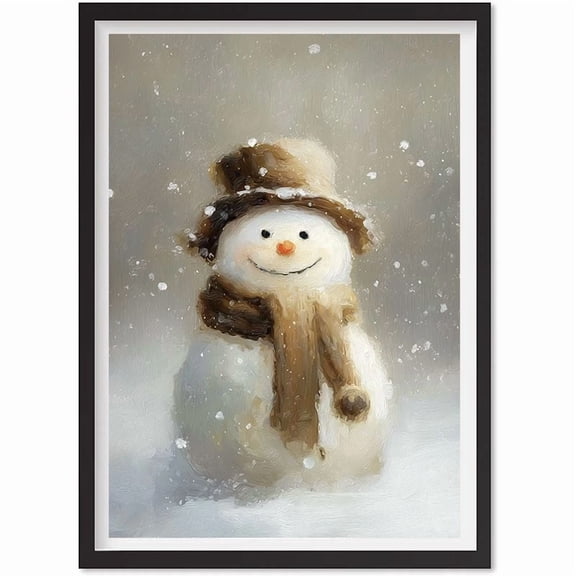 Vintage Snowman Print, Neutral Antique Christmas Decor Wall Art,Farmhouse Winter, Matte Canvas Stretched, Posters for Room Bedroom Living Room Bathroom Wall Decor, Posters & Art Prints, Gift.