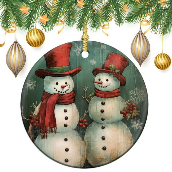 Vintage Snowmen in Winter Scenery Christmas Ornament Vintage Christmas 3" Ceramic Christmas Ornament Christmas Home Office Tree Decorations Housewarming Gift