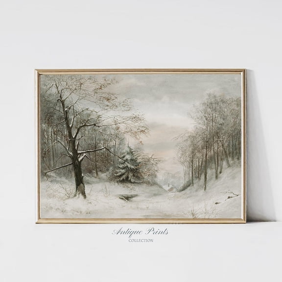 Vintage Snowy Forest Wall Art, Antique Winter Farmhouse, Winter Wonderland Poster, Decor, Snow Country Poster, 639, Unframed Poster Size 8x12