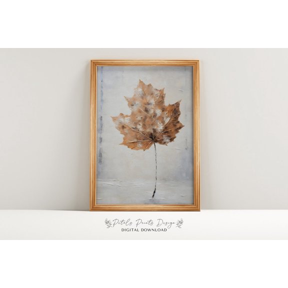 Vintage Snowy Leaf Winter Art, Rustic Winter Print Home Decor #1880, Unframed Canvas Size 24x36