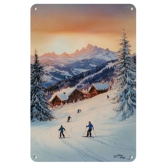 Vintage Snowy Mountain Scene Metal Wall Art - 8"x12" Tinplate Poster for Living Room, Bedroom, Kitchen & Bar Decor | Easy-Hang, Fade-Resistant, Perfect for Home & Office