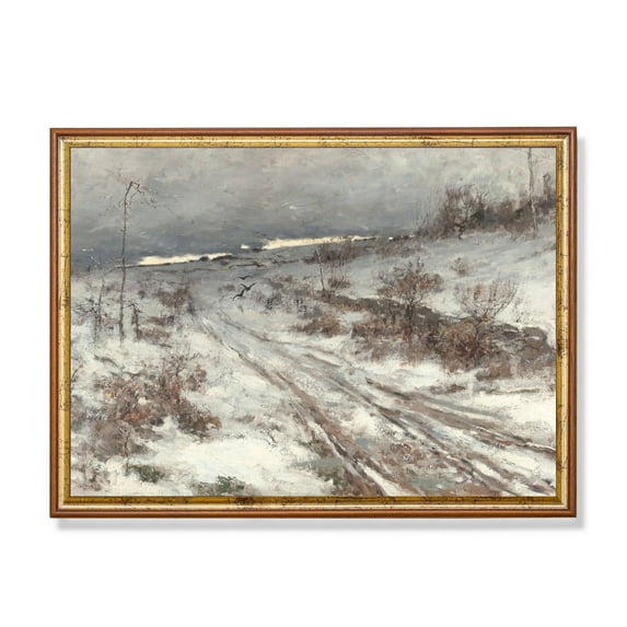 Vintage Snowy Winter Landscape, Rustic Cabin Decor Home Decor, 12x18 UNFRAMED