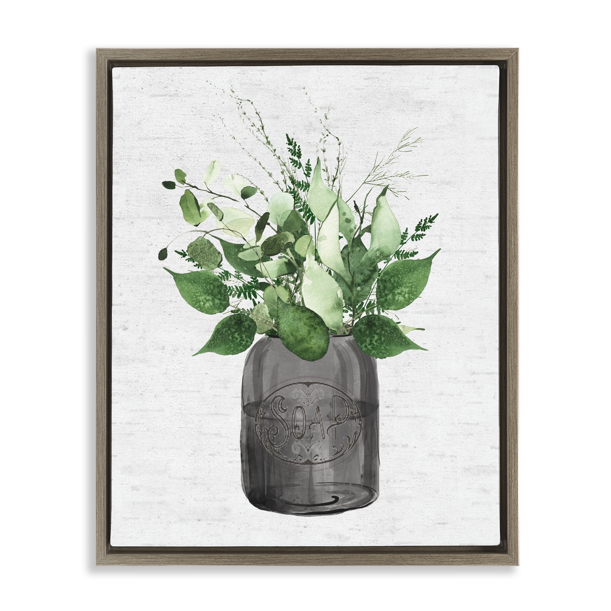 Vintage Soap Jar Herbs Brown Framed Floater Canvas Wall Art, design by Lettered and Lined