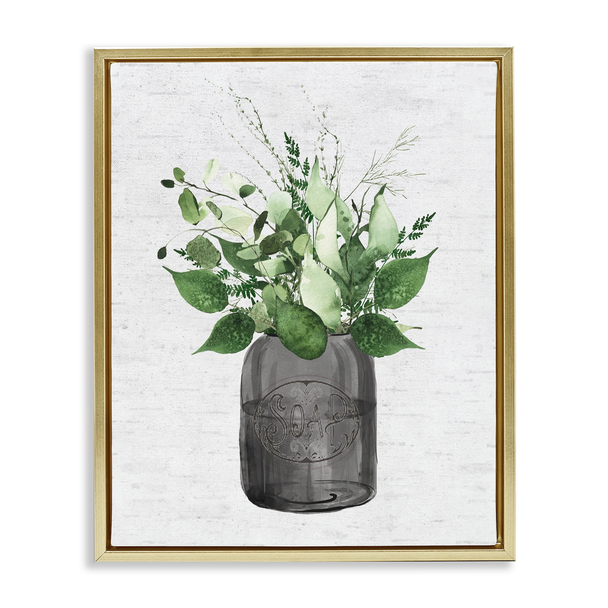 Vintage Soap Jar Herbs Gold Framed Floater Canvas Wall Art, design by Lettered and Lined