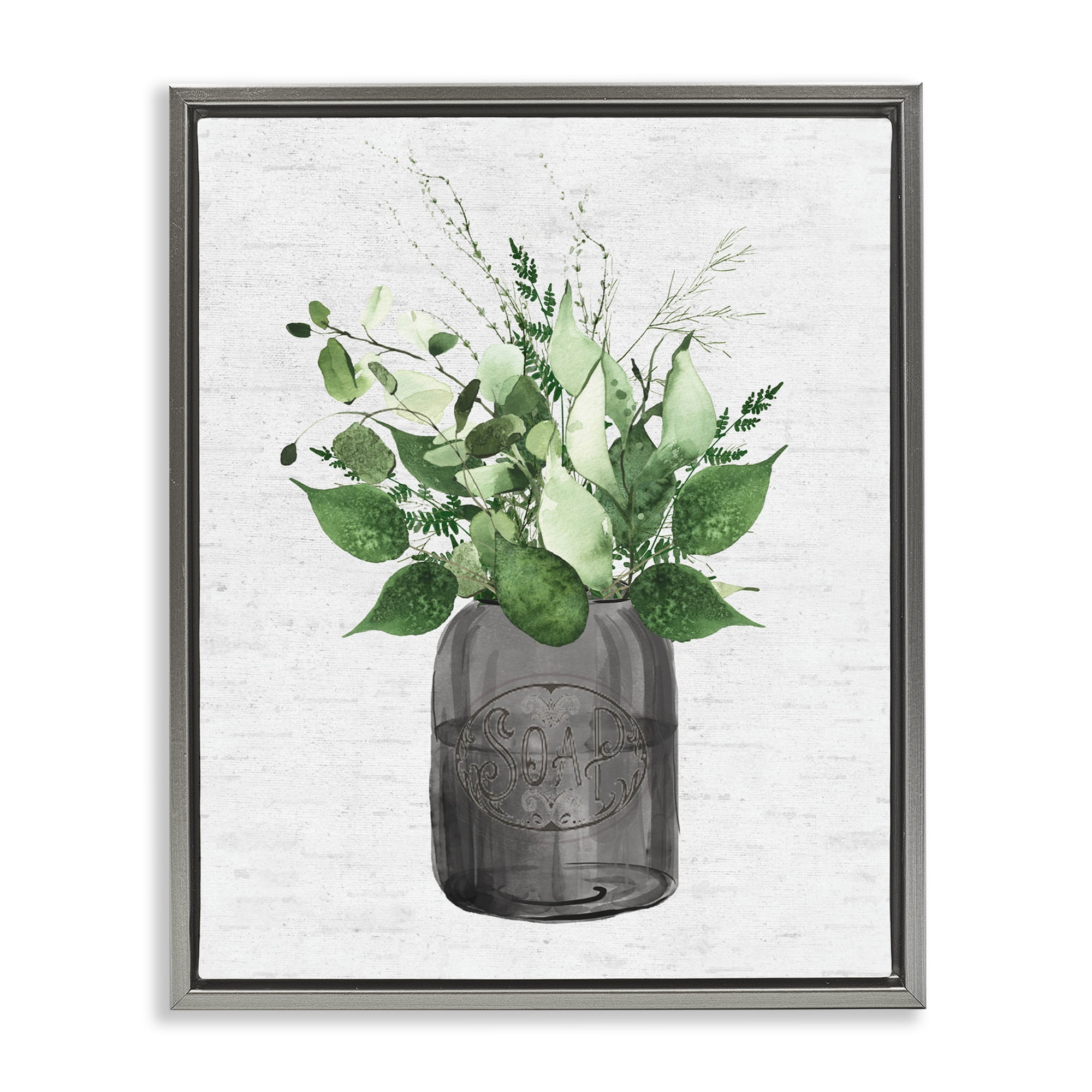 Vintage Soap Jar Herbs Gray Framed Floater Canvas Wall Art, design by Lettered and Lined