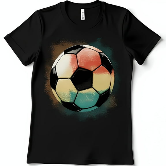 Vintage Soccer Ball Graphic Black T-Shirt Classic Neck with Design