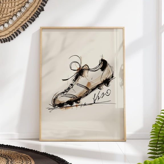 Vintage Soccer Cleat Football Boot Brown Sketch Wall Art, Unframed Canvas 8x10in