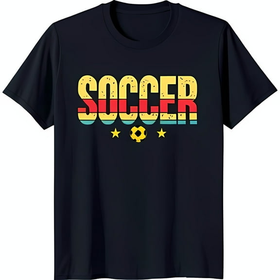 Vintage Soccer Graphic T-Shirt Retro Colors Classic Soccer Ball & Stars Design
