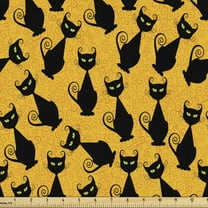 Ambesonne Halloween Fabric by the Yard Upholstery, Black Cat Vintage, 2 Yards, Black Orange