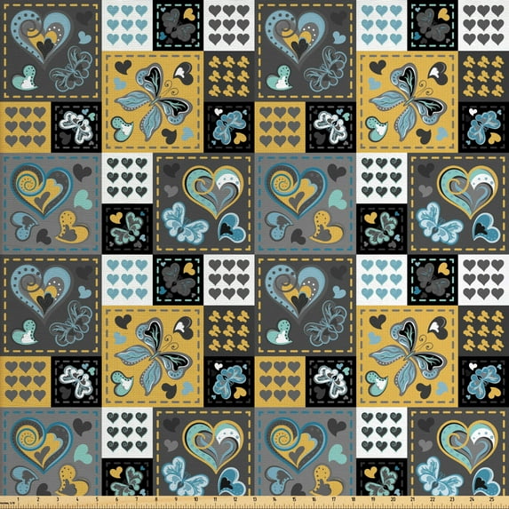 Ambesonne Butterfly Fabric by the Yard Upholstery, Butterfly Heart Retro, 10 Yards, Multicolor