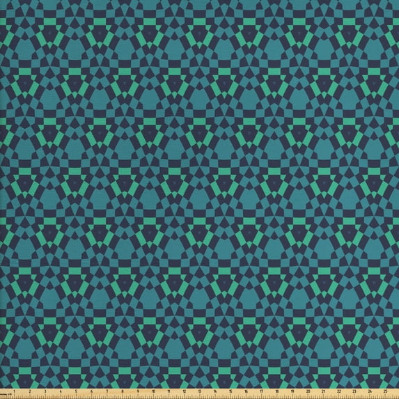 Vintage Sofa Upholstery Fabric by the Yard, Ethnic Style Pattern with Abstract Polygonal Geometric Style Shapes, Decorative Fabric for DIY and Home Accents, Cadet Blue and Sea Green by Ambesonne
