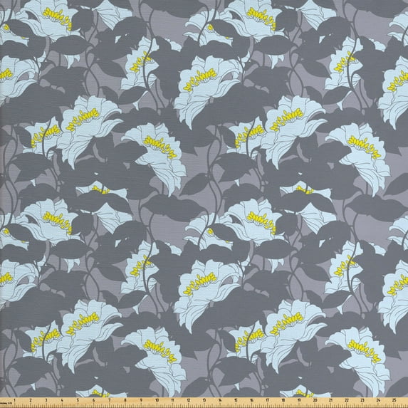 Vintage Sofa Upholstery Fabric by the Yard, Floral Design with Curvy Leaves Stem Spring Season Romantic Feminine, Decorative Fabric for DIY and Home Accents, Taupe Grey Pale Blue by Ambesonne