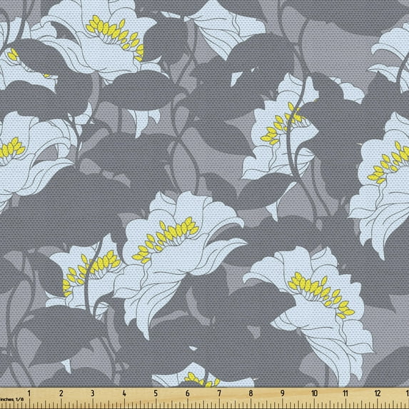 Vintage Sofa Upholstery Fabric by the Yard, Floral Design with Curvy Leaves Stem Spring Season Romantic Feminine, Decorative Fabric for DIY and Home Accents, Taupe Grey Pale Blue by Ambesonne