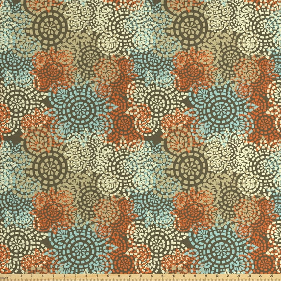 Ambesonne Vintage Fabric by the Yard Upholstery, Grunge Flowers, 5 Yards, Multicolor