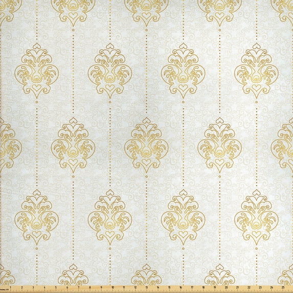 Ambesonne Vintage Fabric by the Yard Upholstery, Ornamental Tracery Dots, 2 Yards, Earth Yellow White