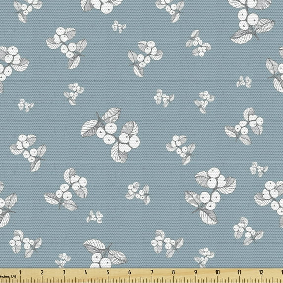 Vintage Sofa Upholstery Fabric by the Yard, Repetitive Hand Drawn Sketch Winter Berries and Leaves, Decorative Fabric for DIY & Home Accents, 5 Yards, Slate Blue Grey by Ambesonne
