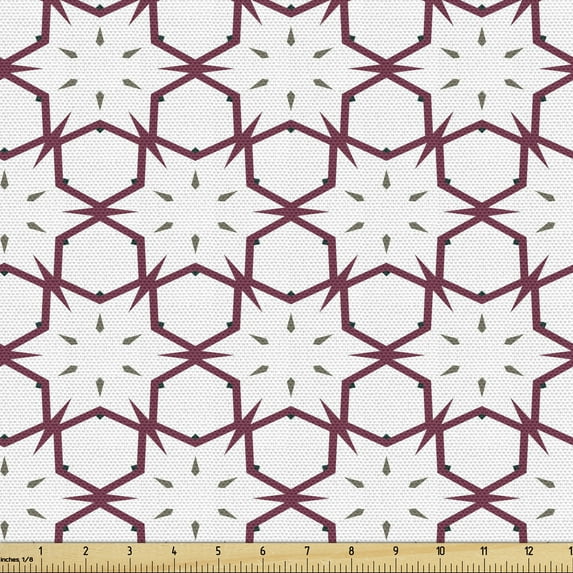 Ambesonne Vintage Fabric by the Yard Upholstery, Connected Composition Art, 3 Yards, White and Dried Rose
