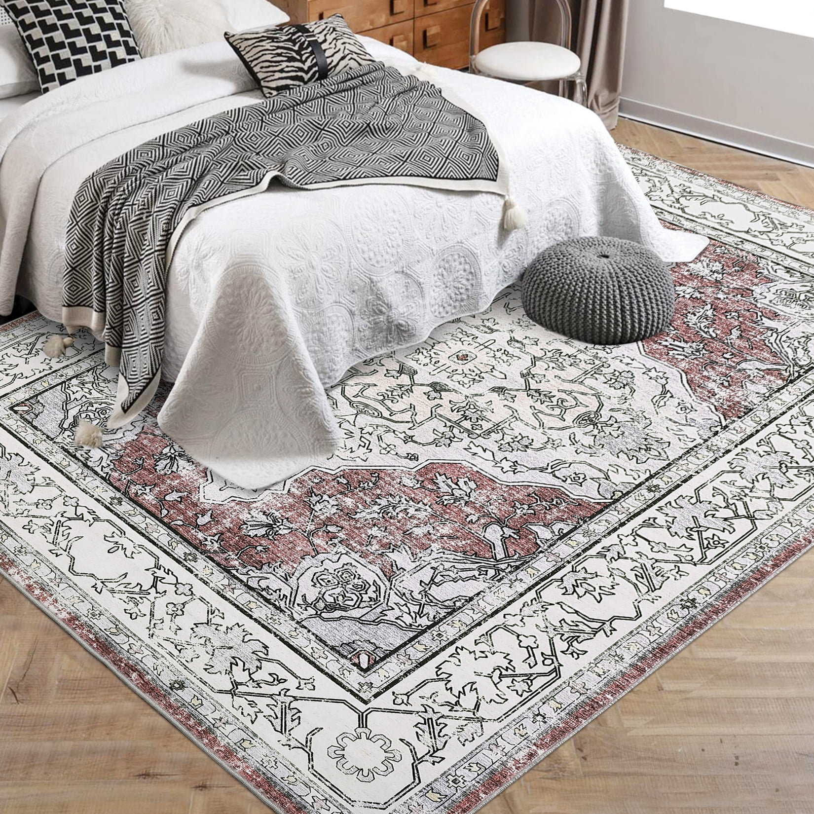 Shedding Rug Vintage Soft Area Rug - Washable, Low Pile Anti-Slip, Stain Resistant ...