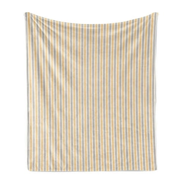 Vintage Soft Flannel Fleece Blanket, Blue and White Vertical Stripes on Orange Background Geometric Pattern, Cozy Plush for Indoor and Outdoor Use, 50" x 60", Orange White Cadet Blue, by Ambesonne