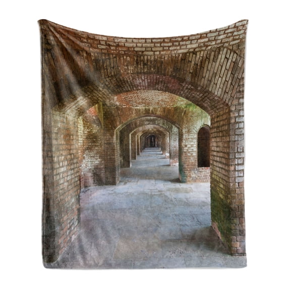 Vintage Soft Flannel Fleece Blanket, Brick Arches Dry Tortugas Old Fort Historic Heritage Tourist Attraction Vintage Design, Cozy Plush for Indoor and Outdoor Use, 70" x 90", Brown, by Ambesonne