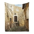 thumbnail image 1 of Vintage Soft Flannel Fleece Blanket, Confined Cobble Street Sandstone Houses and Shutter Windows Travel Tourist Place Image, Cozy Plush for Indoor and Outdoor Use, 50" x 60", Cream, by Ambesonne, 1 of 5