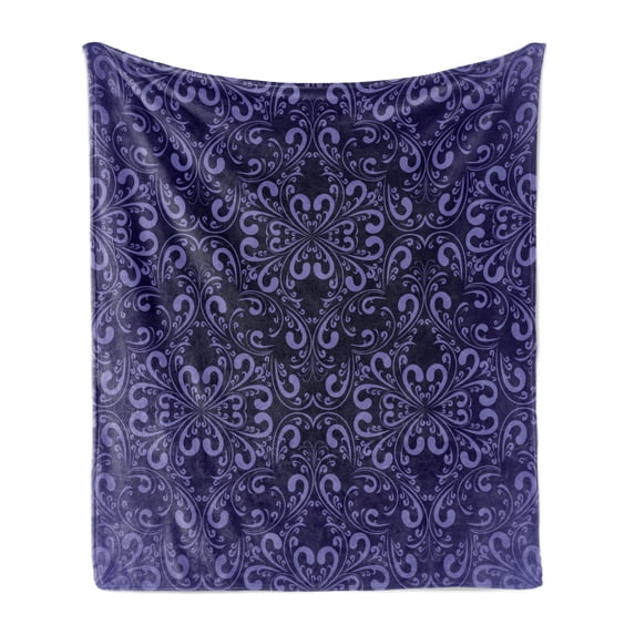 Vintage Soft Flannel Fleece Blanket, Floral Timeless Renaissance Themed Romantic and Royal Victorian Pattern, Cozy Plush for Indoor and Outdoor Use, 60" x 80", Lavender Dark Purple, by Ambesonne