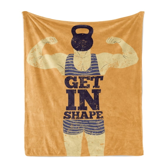 Vintage Soft Flannel Fleece Blanket, Get in Shape with a Male Human Body with Muscles Bodybuilding Comic Design Image Print, Cozy Plush for Indoor and Outdoor Use, 50" x 70", Orange, by Ambesonne