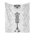 thumbnail image 1 of Vintage Soft Flannel Fleece Blanket, Greyscale Curlicue Damask Nostalgic Bust and Chandelier Illustration, Cozy Plush for Indoor and Outdoor Use, 50" x 60", Charcoal Grey and White, by Ambesonne, 1 of 6