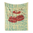 thumbnail image 1 of Vintage Soft Flannel Fleece Blanket, Groovy Retro Drumming Poster Design Percussion Rock Music Instrument Play Vibe Hit, Cozy Plush for Indoor and Outdoor Use, 50" x 60", Red Yellow, by Ambesonne, 1 of 6