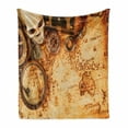 thumbnail image 1 of Vintage Soft Flannel Fleece Blanket, Historic Skull Compass Navigation Tools on World Map in Weathered Tones, Cozy Plush for Indoor and Outdoor Use, 50" x 60", Redwood and Sand Brown, by Ambesonne, 1 of 5