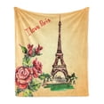thumbnail image 1 of Vintage Soft Flannel Fleece Blanket, Love in Paris Lettering Eiffel Tower Macrame Effect Europe Watercolor Vintage, Cozy Plush for Indoor and Outdoor Use, 70" x 90", Orange Green Red, by Ambesonne, 1 of 5