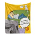 thumbnail image 1 of Vintage Soft Flannel Fleece Blanket, Man Lying on Couch Watching TV Cats Take over World Comic Book Pop Art Illustration, Cozy Plush for Indoor and Outdoor Use, 60" x 80", Multicolor, by Ambesonne, 1 of 5