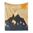 thumbnail image 1 of Vintage Soft Flannel Fleece Blanket, Man on Mountaintop with Flag Snowy Winter Sun Clouds Adventure Sports, Cozy Plush for Indoor and Outdoor Use, 60" x 80", Orange Mustard Dark Blue, by Ambesonne, 1 of 6
