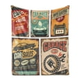thumbnail image 1 of Vintage Soft Flannel Fleece Blanket, Nostalgic Art Auto Service Garage Funk Style Highway Logo Repair Road Grunge Design, Cozy Plush for Indoor and Outdoor Use, 50" x 70", Multicolor, by Ambesonne, 1 of 6