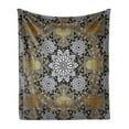 thumbnail image 1 of Vintage Soft Flannel Fleece Blanket, Nostalgic Ornament with Folkloric Floral Details Royal Influences, Cozy Plush for Indoor and Outdoor Use, 50" x 60", Fawn Charcoal Grey and Khaki, by Ambesonne, 1 of 5