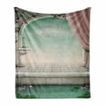 thumbnail image 1 of Vintage Soft Flannel Fleece Blanket, Pastel Design Fairytale Castle on Clouds Curtains of Royal Balcony, Cozy Plush for Indoor and Outdoor Use, 50" x 70", Mint Green Rose and Coconut, by Ambesonne, 1 of 6