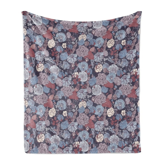 Vintage Soft Flannel Fleece Blanket, Romantic Flowers in Old Fashioned Style Spring Inspired Ornament Flourishing Garden, Cozy Plush for Indoor and Outdoor Use, 70" x 90", Multicolor, by Ambesonne