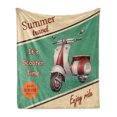 thumbnail image 1 of Vintage Soft Flannel Fleece Blanket, Scooter Motorbike Summer Travel Italian City Sight Hipster Enjoy Ride Illustration, Cozy Plush for Indoor and Outdoor Use, 50" x 70", Multicolor, by Ambesonne, 1 of 5
