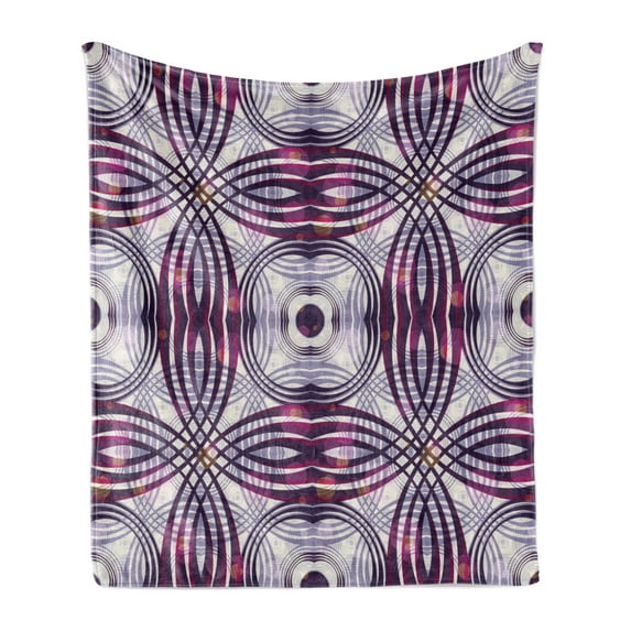 Vintage Soft Flannel Fleece Blanket, Vintage Style Geometrical Ornament Stripes and Circles in Vibrant Colors Print, Cozy Plush for Indoor and Outdoor Use, 50" x 70", Lavender Plum, by Ambesonne