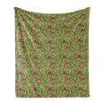 thumbnail image 1 of Vintage Soft Flannel Fleece Blanket, Swirling Green Spring Leaves Pink Blossoms Traditional Scroll Pattern, Cozy Plush for Indoor and Outdoor Use, 60" x 80", Apple Green Pink Brown, by Ambesonne, 1 of 5