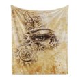 thumbnail image 1 of Vintage Soft Flannel Fleece Blanket, Traditional Hand Drawing Woman Eye with Stars and Curlicues Grunge Design, Cozy Plush for Indoor and Outdoor Use, 60" x 80", Brown and Pale Brown, by Ambesonne, 1 of 6